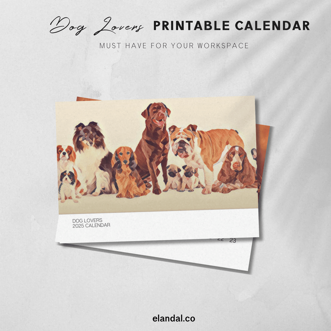 2025 Printable Dog Lovers Illustrated Calendar