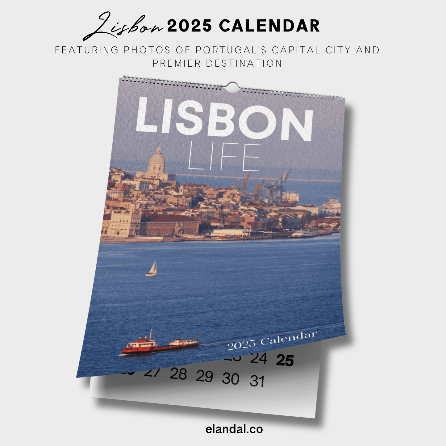 Calendario de pared vertical de viaje a Lisboa para imprimir en 2025