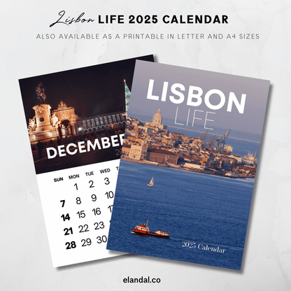 Calendario de pared vertical de viaje a Lisboa para imprimir en 2025