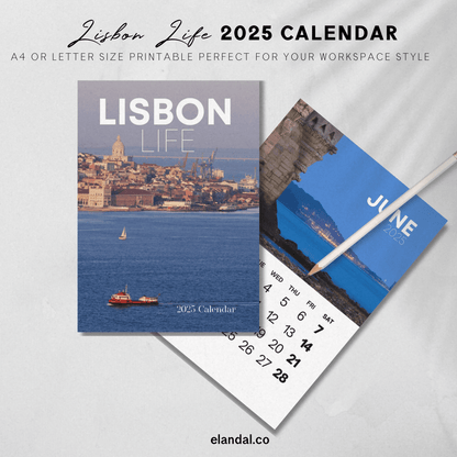 Calendario fotográfico vertical de Lisboa, Portugal, para imprimir en 2025