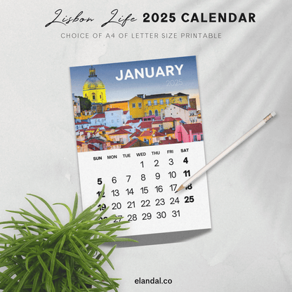 Calendario fotográfico vertical de Lisboa, Portugal, para imprimir en 2025