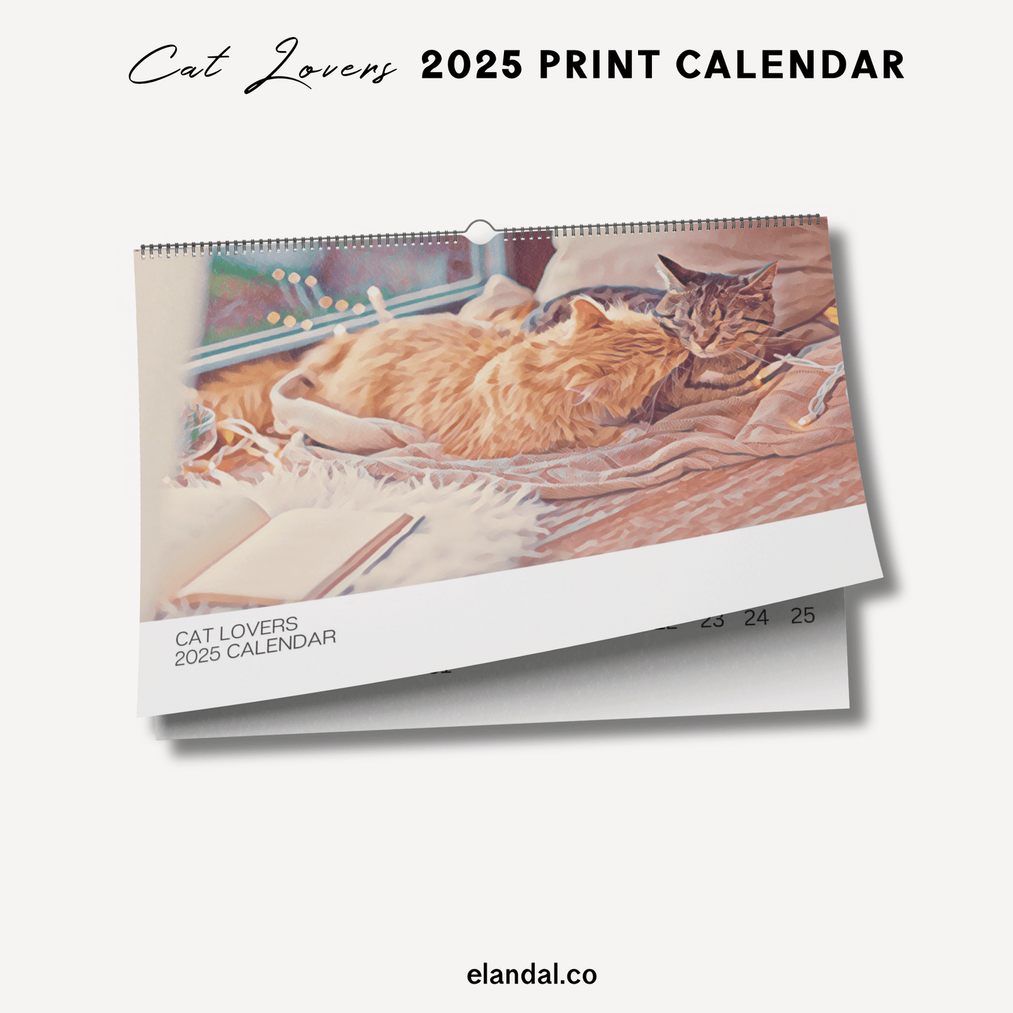 Calendario de pared ilustrado para amantes de los gatos de 2025