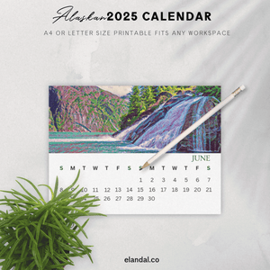 2025 Printable Alaska Illustrated Landscape Calendar