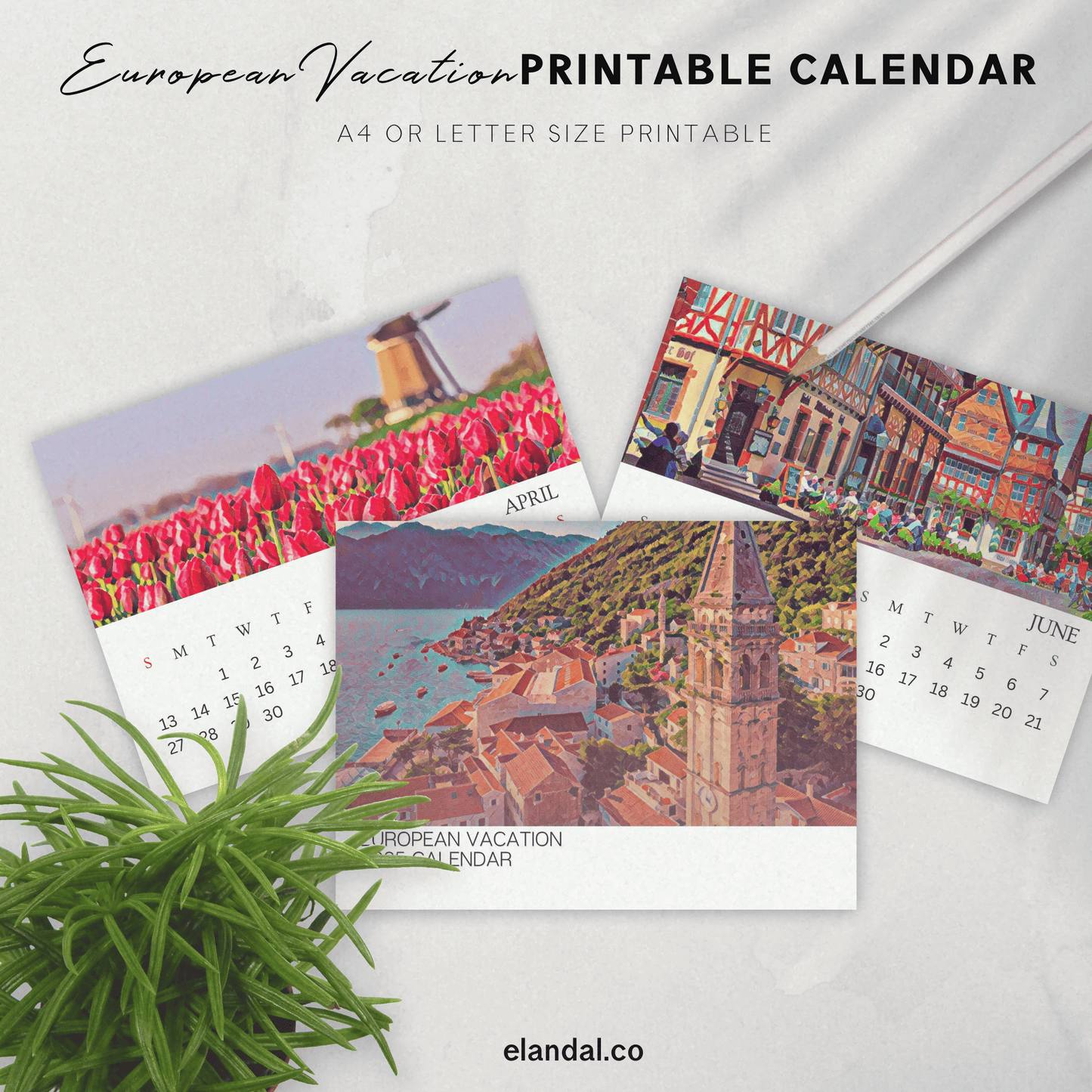 2025 Printable Europe Illustrated Calendar