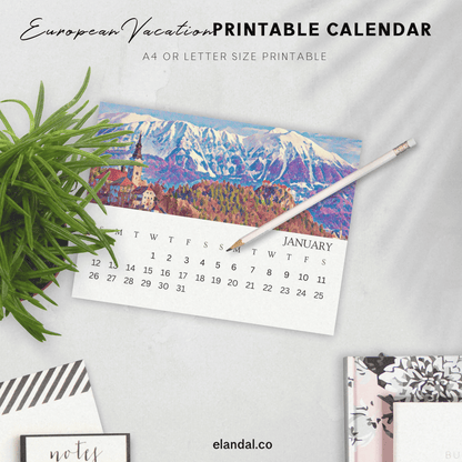 2025 Printable Europe Illustrated Calendar