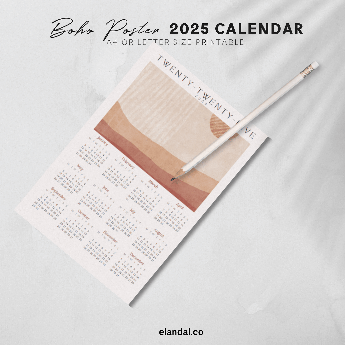 2025 Printable Boho Poster Calendar