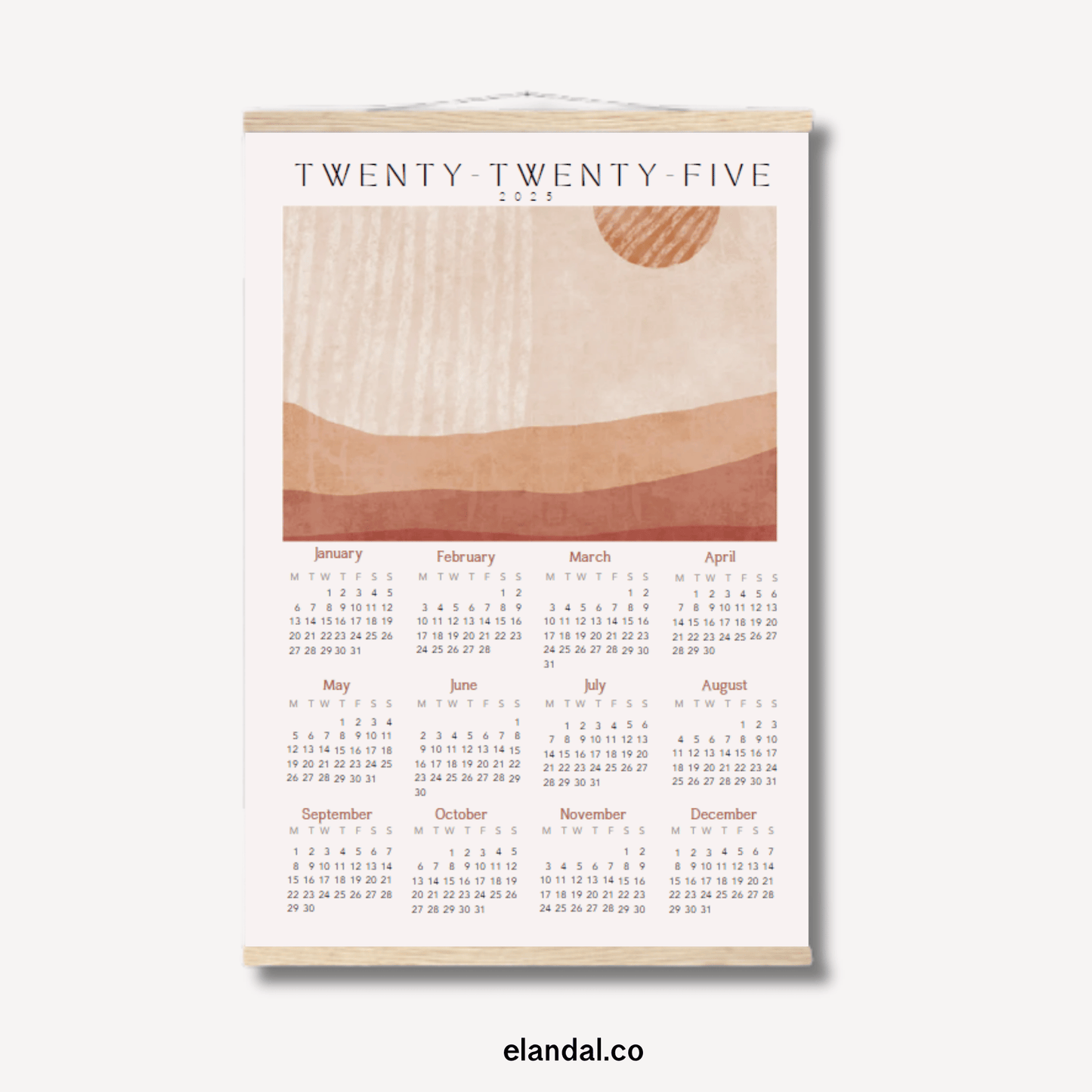 2025 Print Boho Desert Themed Poster Wall Calendar with Hangers