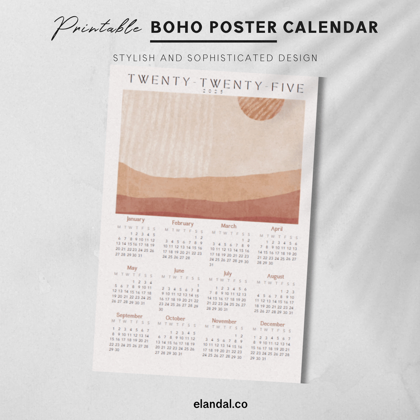 2025 Printable Boho Poster Calendar