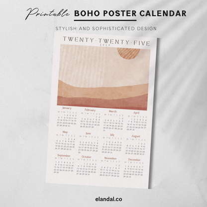 2025 Printable Boho Poster Calendar