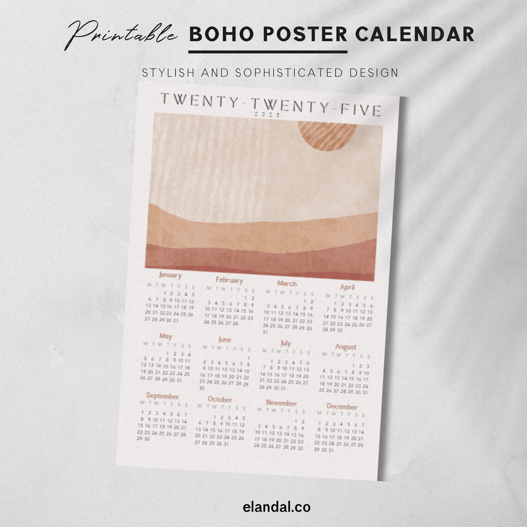 2025 Printable Boho Poster Calendar