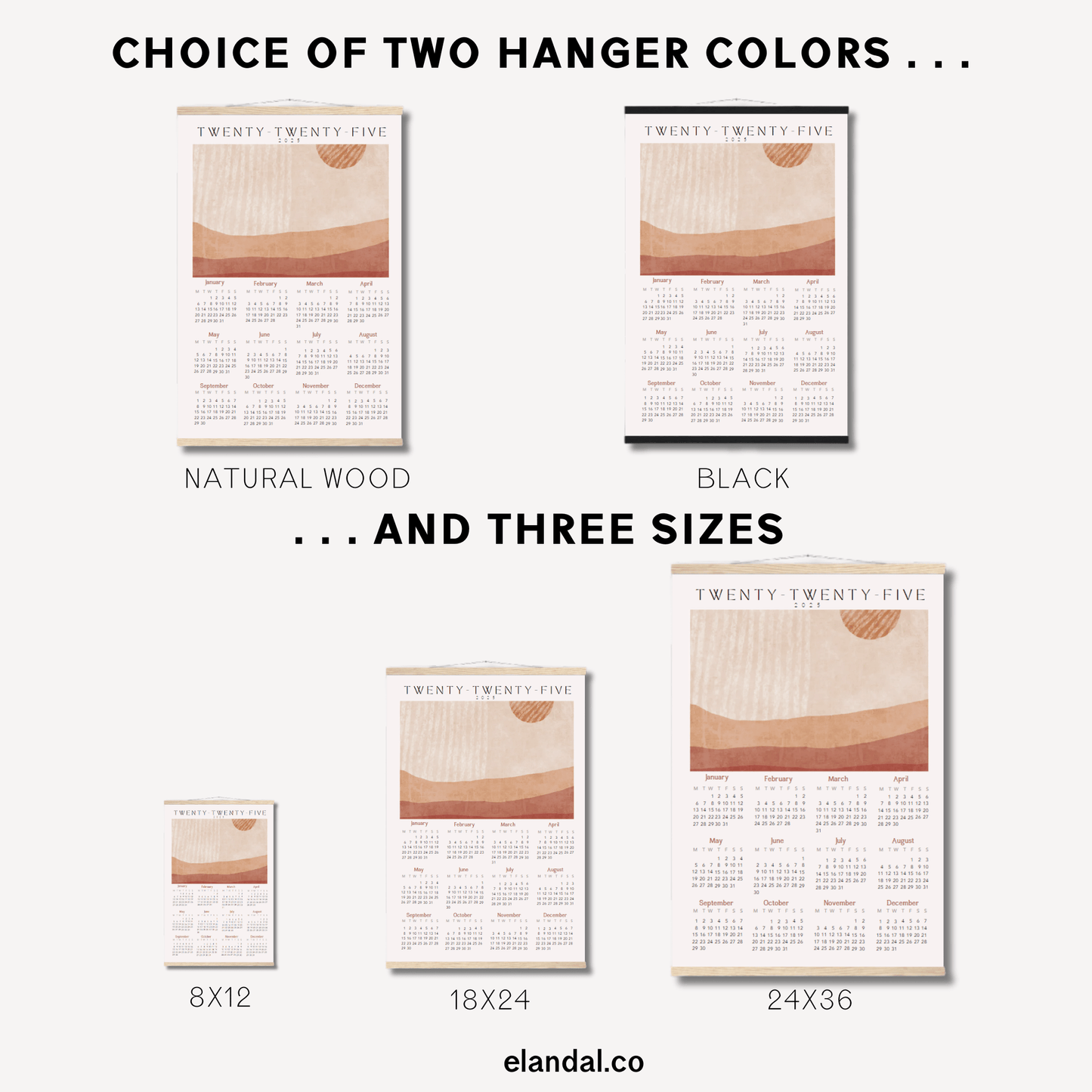 2025 Print Boho Desert Themed Poster Wall Calendar with Hangers