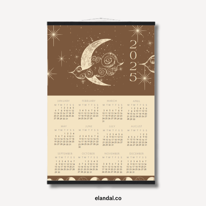 Calendario de pared con póster de tapiz lunar impreso para 2025 con perchas 