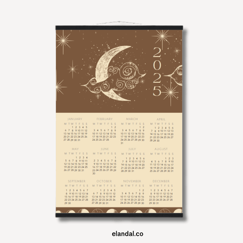 2025 Print Moon Tapestry Poster Wall Calendar with Hangers