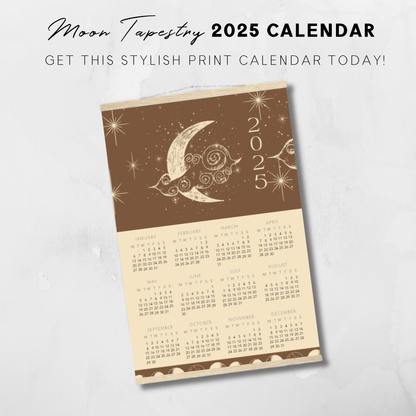 Calendario de pared con póster de tapiz lunar impreso para 2025 con perchas 