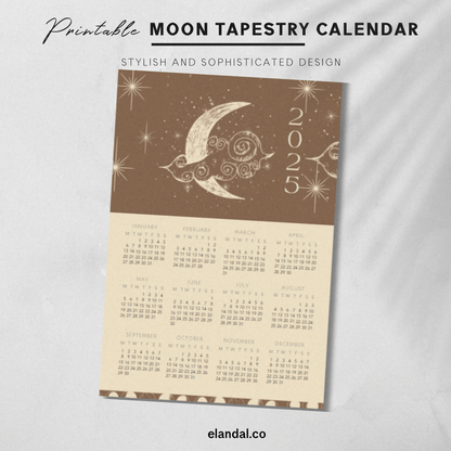 Calendario imprimible con póster de tapiz lunar para 2025