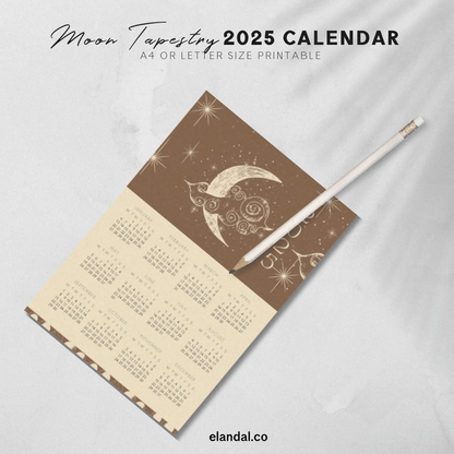 Calendario imprimible con póster de tapiz lunar para 2025