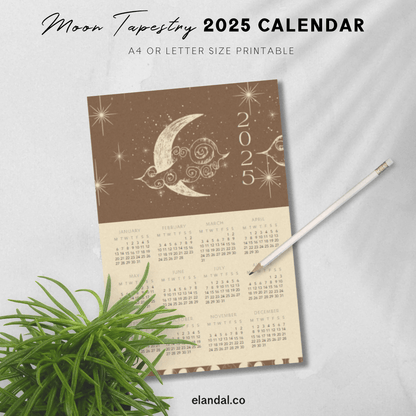 Calendario imprimible con póster de tapiz lunar para 2025