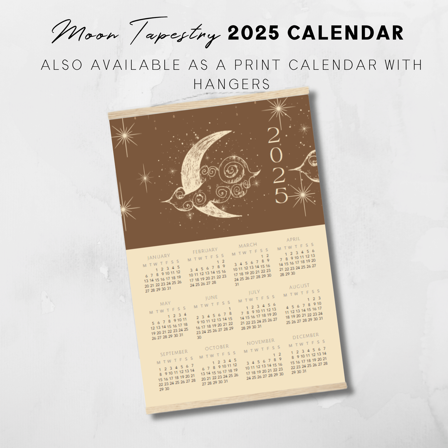 Calendario imprimible con póster de tapiz lunar para 2025