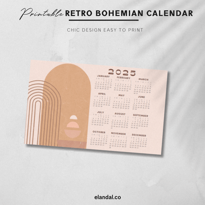 2025 Printable Retro Bohemian Landscape Poster Calendar