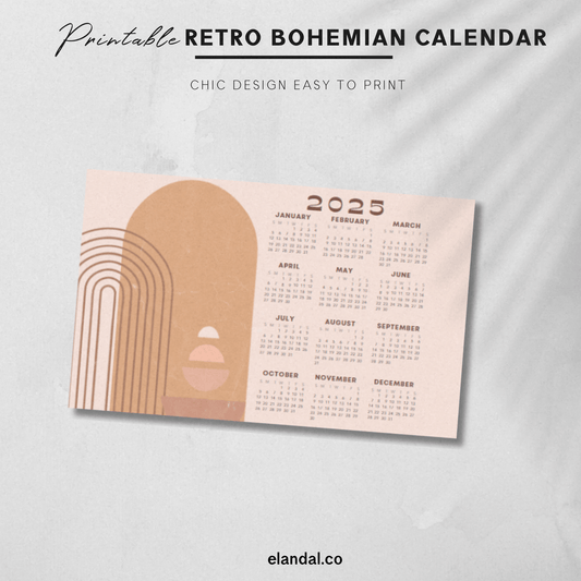 2025 Printable Retro Bohemian Landscape Poster Calendar