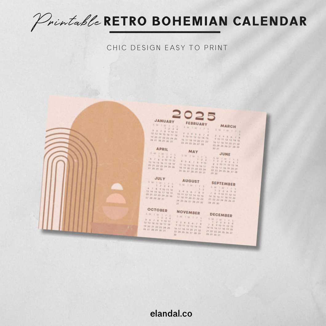 2025 Printable Retro Bohemian Landscape Poster Calendar