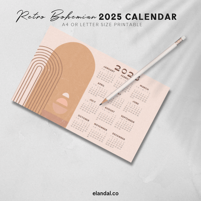 2025 Printable Retro Bohemian Landscape Poster Calendar