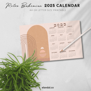 2025 Printable Retro Bohemian Landscape Poster Calendar