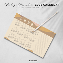 Load image into Gallery viewer, 2025 Printable Vintage Illustrated Mountains Landscape Calendar