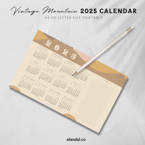 2025 Printable Vintage Illustrated Mountains Landscape Calendar