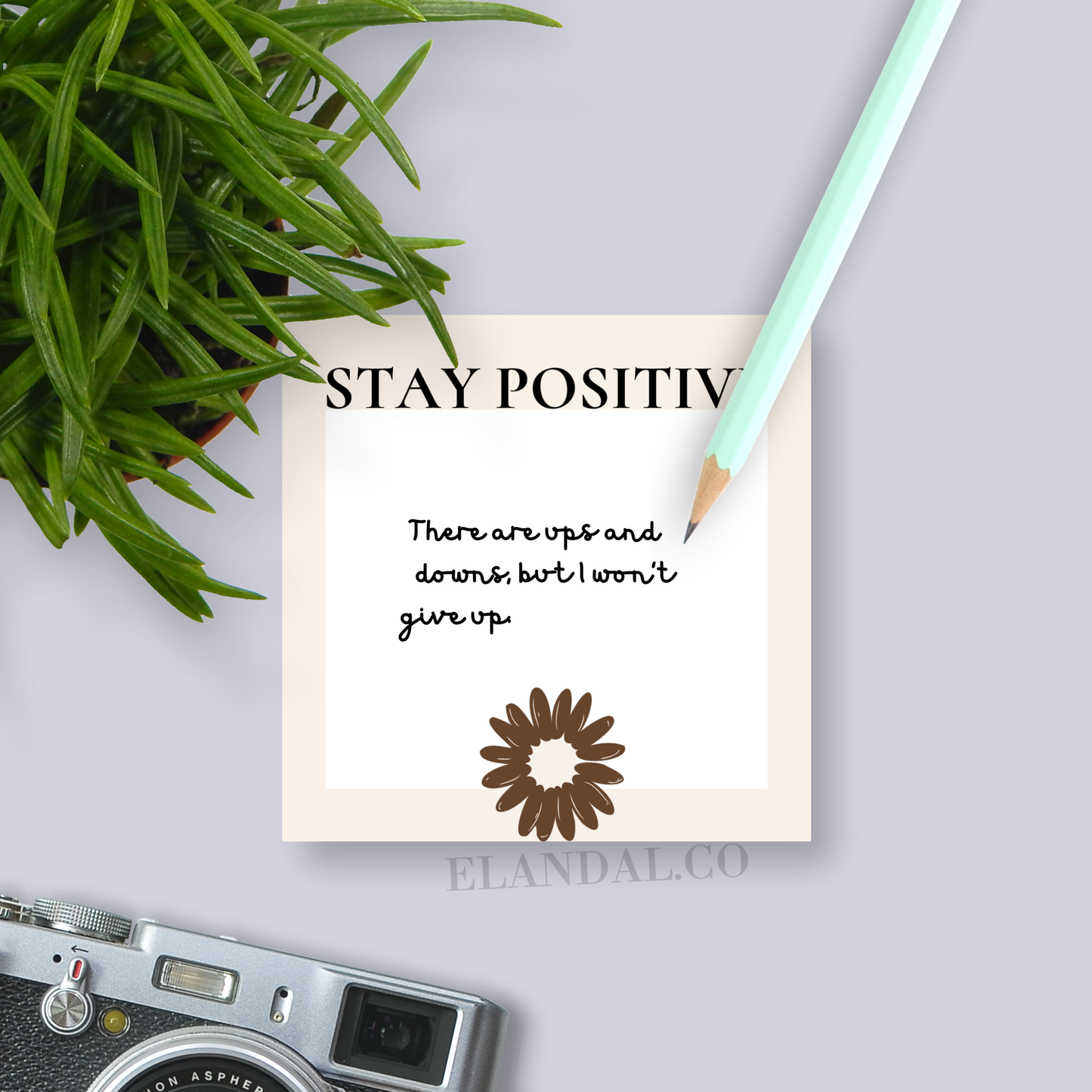 Stay Positive Sticky Notes 3"x3" Inspirational Floral Aesthetic Desk Notepads for Your Workspace