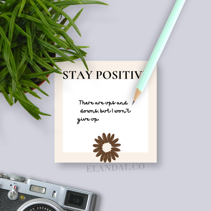 Stay Positive Sticky Notes 3"x3" Inspirational Floral Aesthetic Desk Notepads for Your Workspace