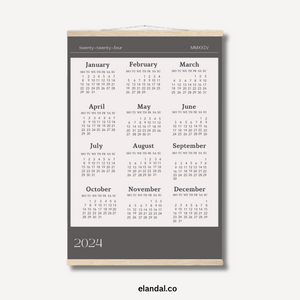 2024 Print Slate Grey Poster Wall Calendar with Hangers