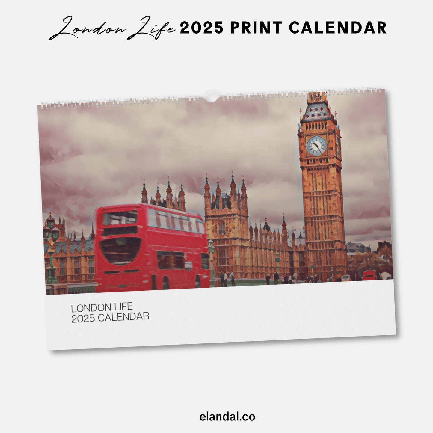 Calendario de pared ilustrado de Londres para imprimir en 2025