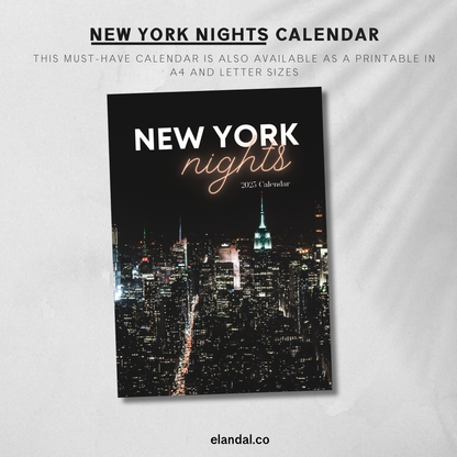 Calendario de pared con impresión vertical de las noches de Nueva York de 2025