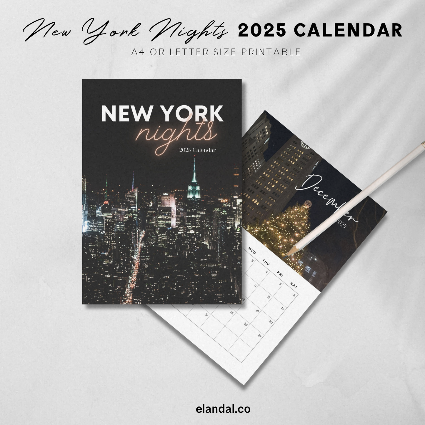 Calendario imprimible de las noches de Nueva York de 2025 