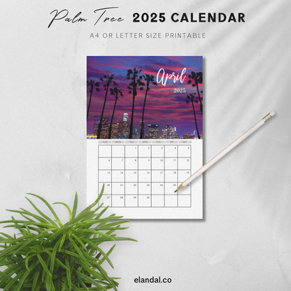 2025 Printable Palm Tree Vertical Calendar