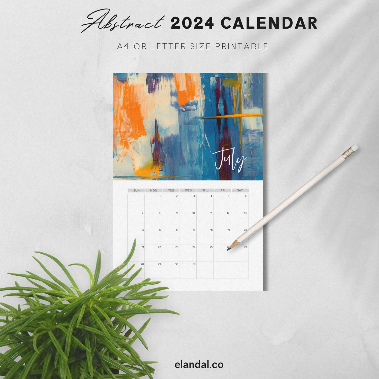 2025 Abstract Art Printable Vertical Monthly Calendar