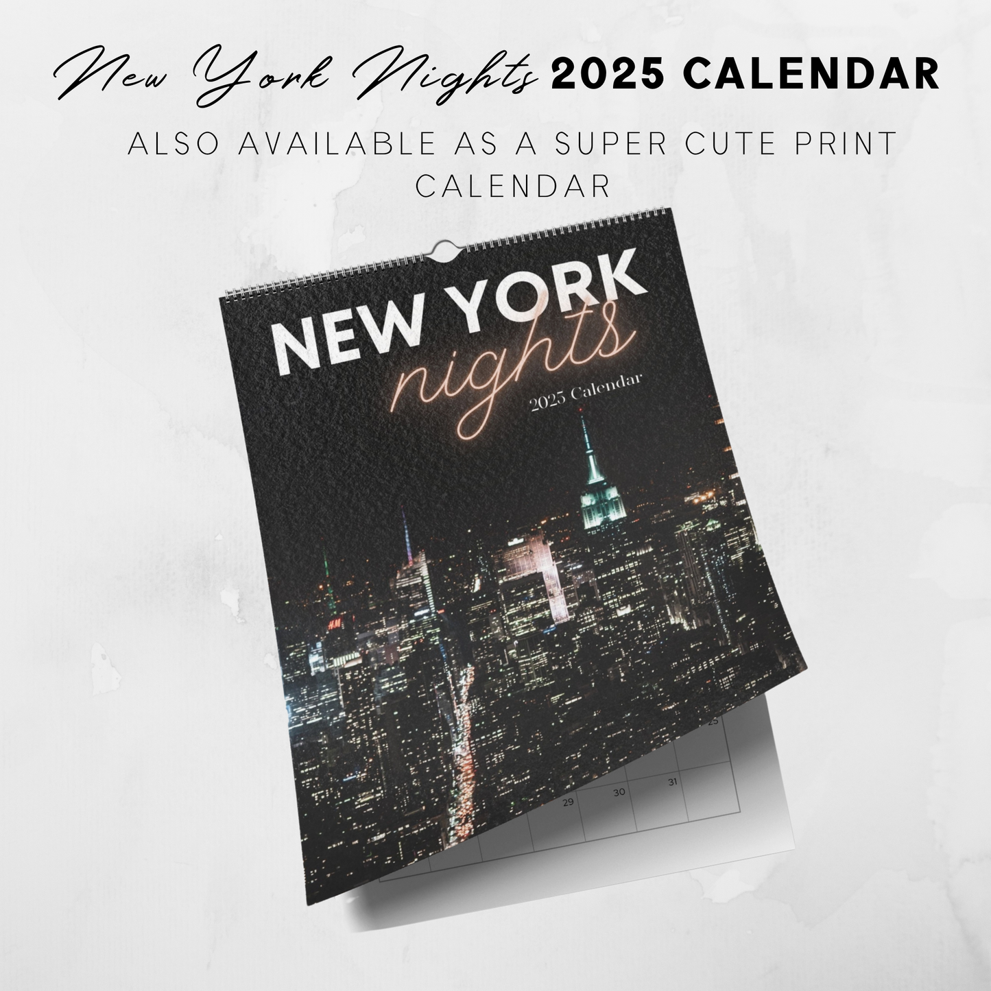 Calendario imprimible de las noches de Nueva York de 2025 