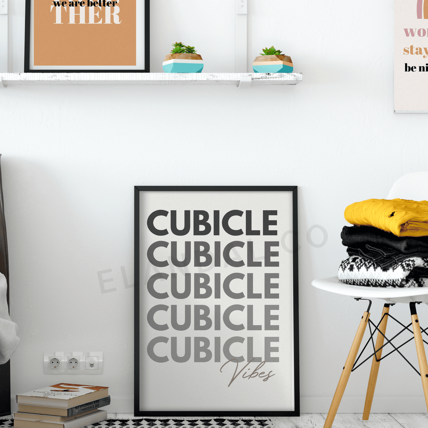 Cubicle Vibes Framed Poster Print, Cute Office Wall Decor, Available in 4 Sizes