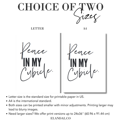 Printable Peace In My Cubicle, Inspirational Cubicle and Office Wall Art and Decor