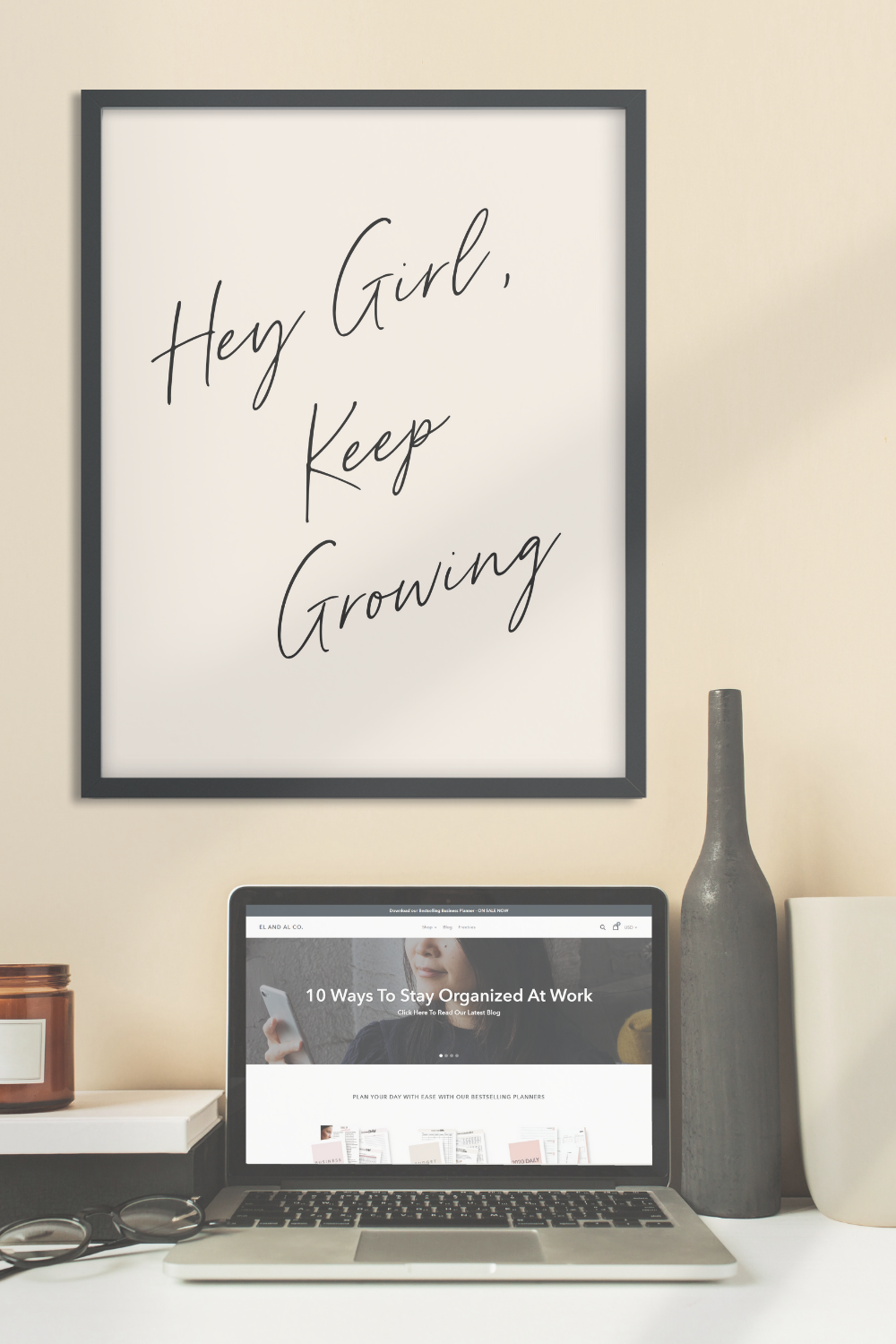 Hey Girl, Keep Growing Inspirational Unframed Print Poster, Available in 5 Sizes, Cubicle Office Art Decor