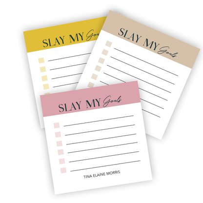 Notas adhesivas personalizadas Slay My Goals, lista de tareas motivacionales de 3 x 3 en minicuadernos de colores surtidos