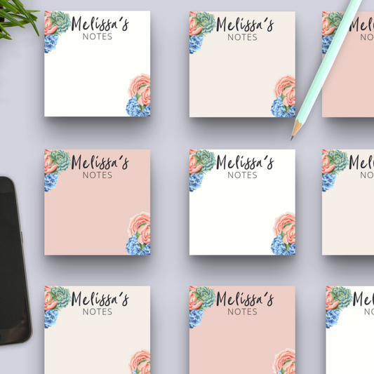 Bloc de notas adhesivas florales personalizados | Papelería personalizada para la oficina, 3 x 3 pulgadas