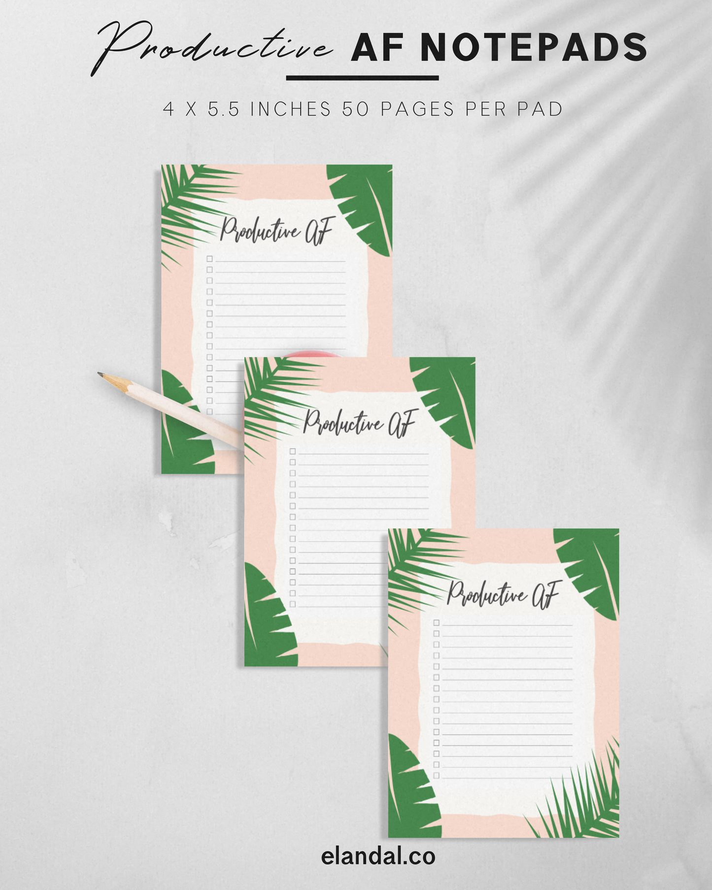 Productive AF Banana Leaf Design Mini Notepads, 4" x 5.5" in