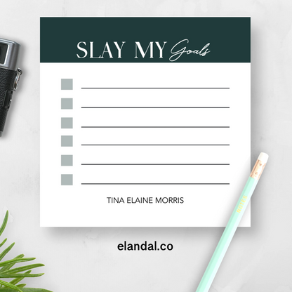 Notas adhesivas personalizadas Slay My Goals, lista de tareas motivacionales de 3 x 3 en minicuadernos de colores surtidos