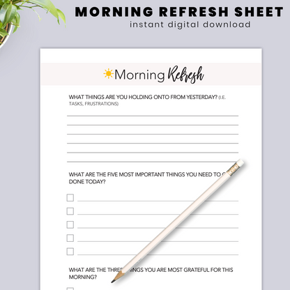 Morning Refresh Sheet: Self-Care Daily Planner Insert | Gratitude Journal | Task and To-Do List