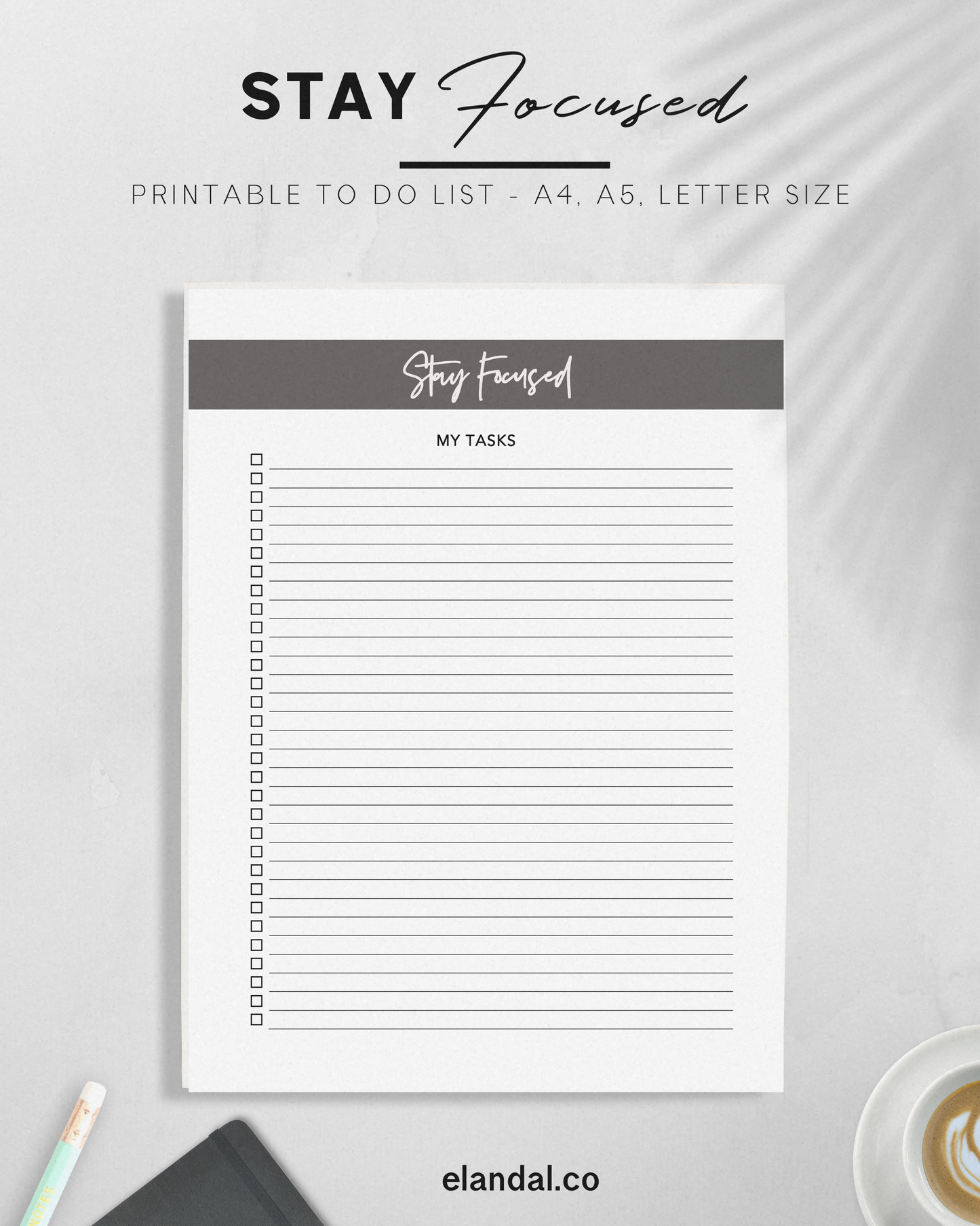 Stay Focused Printable To-Do List Productivity Planner Pages