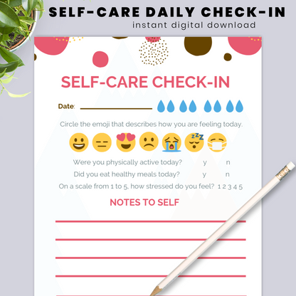 Self-Care Printable Planner Insert Stress Relief and Mood Tracker