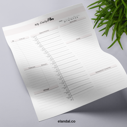 One-Page Undated Daily Planner Printable Letter Size