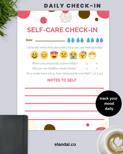 Self-Care Printable Planner Insert Stress Relief and Mood Tracker